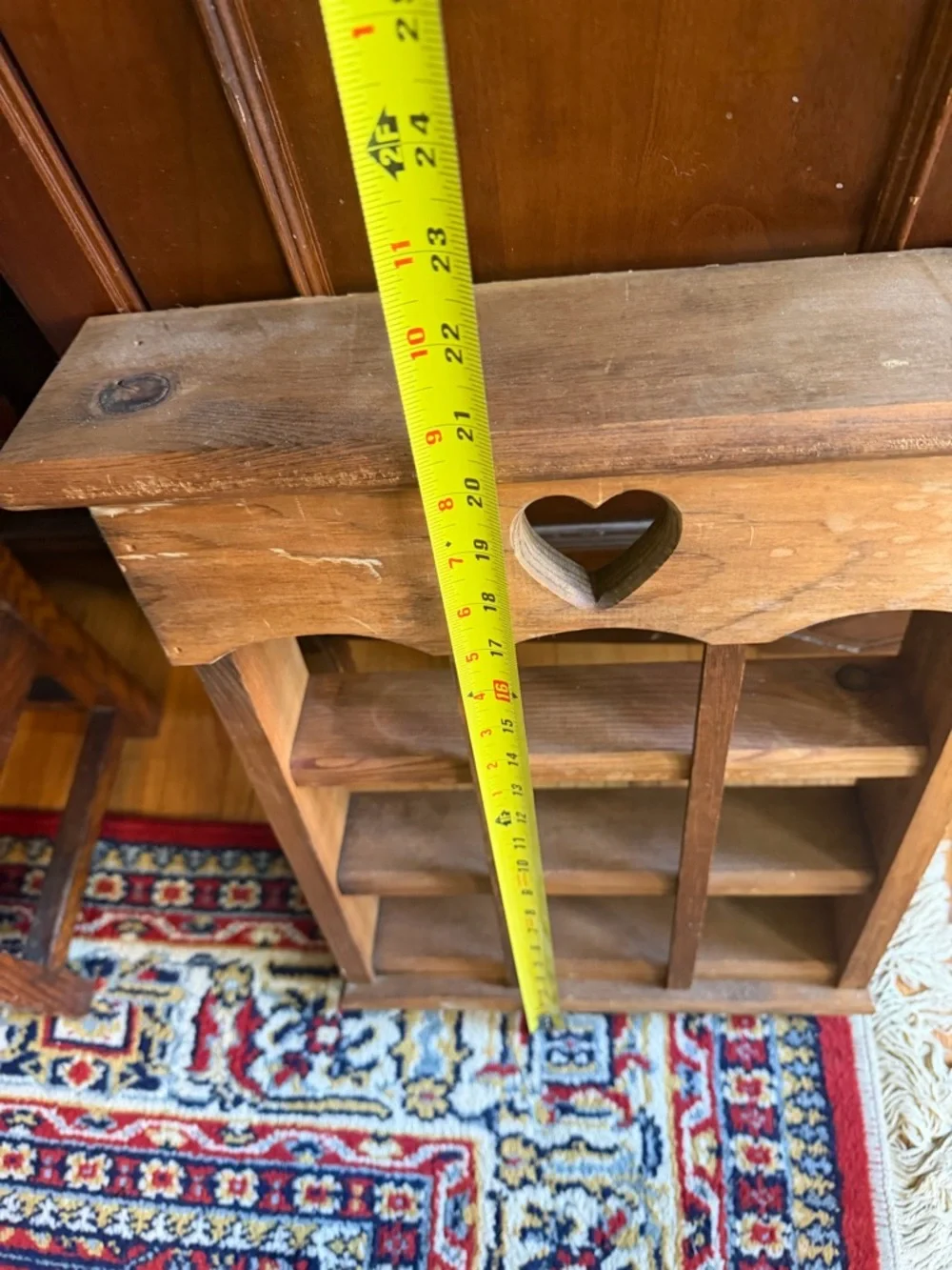 VTG Wooden Wall Shelf 9 Pocket Curio/Knick knack/wall Pocket Heart Cut Out